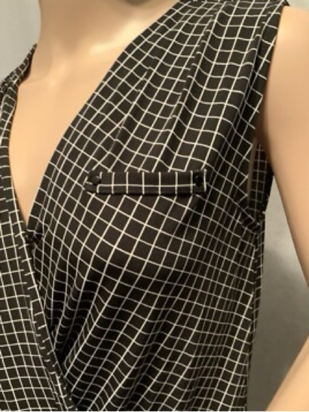 White House Black Market Black & White Grid Sleeveless Wrap Dress